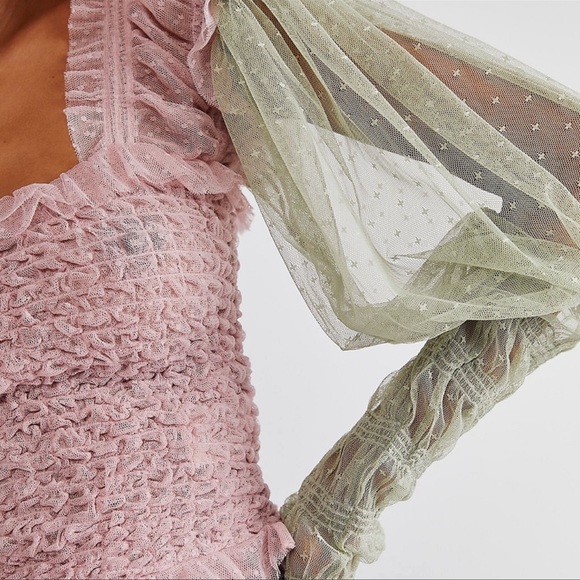 NWT Free People dusty rose & Sage green lace top - Picture 4 of 9